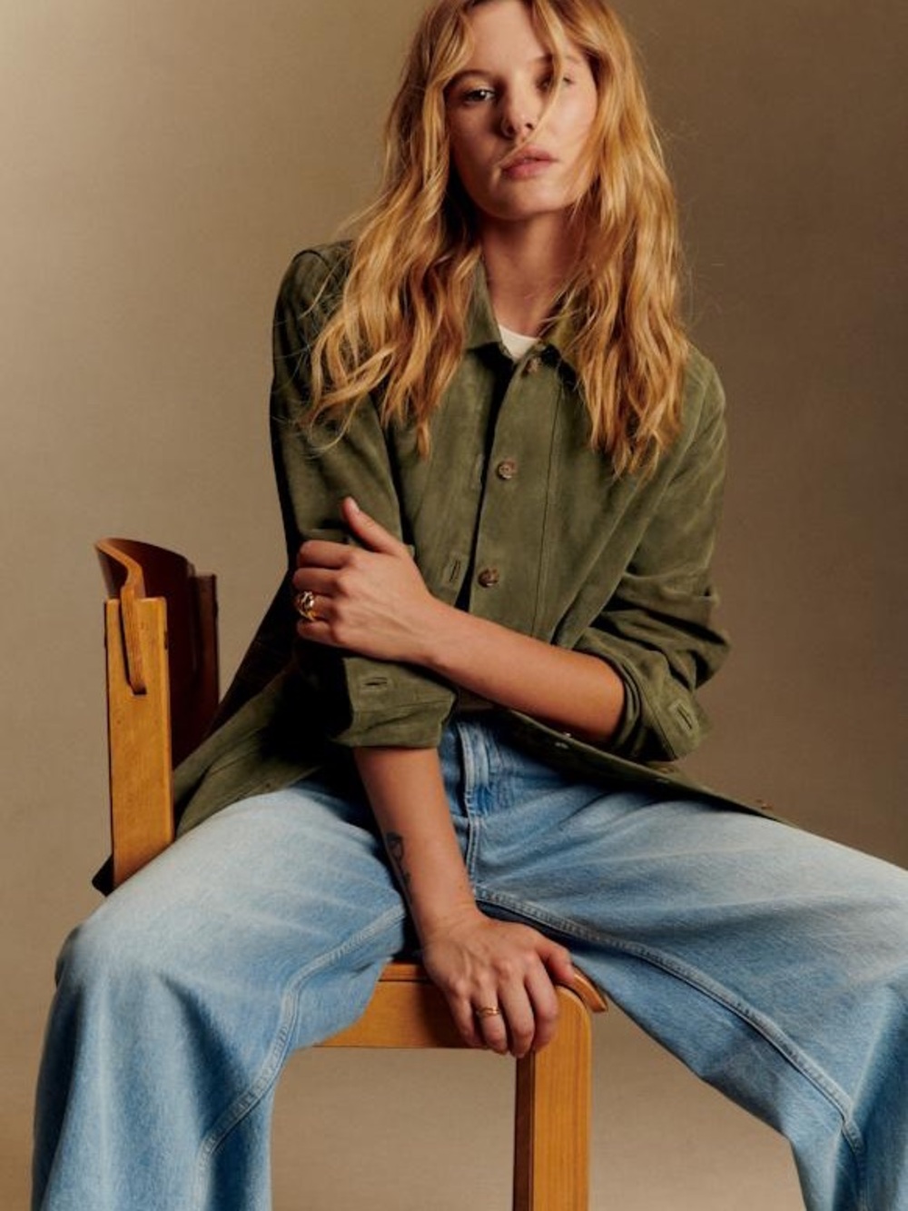 Sezane Olive Utility Suede Jacket - Women